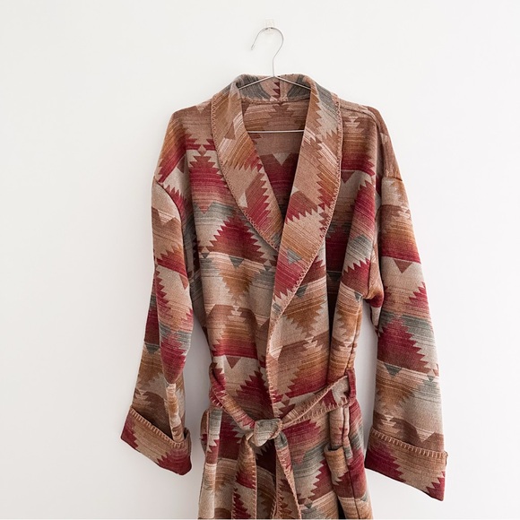 Vintage Southwestern Blanket Robe Tribal Pattern Belted Duster Boho Western XL - Picture 2 of 10